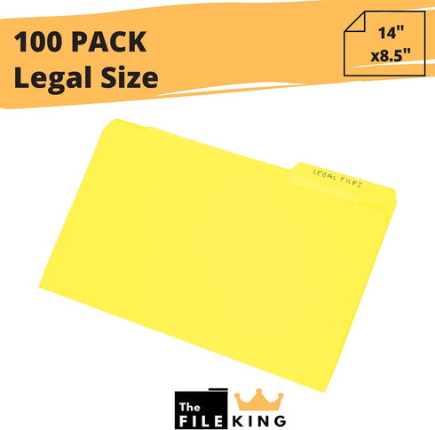 The File King Yellow File Folder - Legal Size | Box of 100 | 1/3 Cut Top Tab for Easy Paper Storage | Made in America