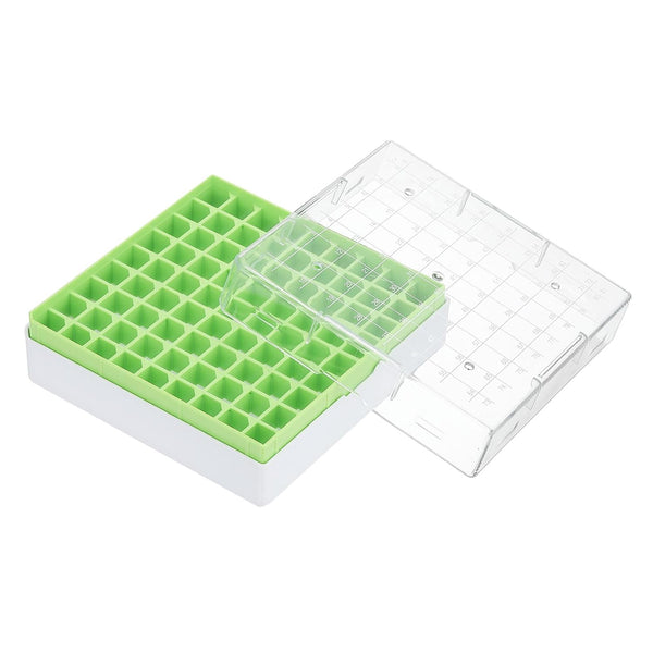 PATIKIL 81 Well Polycarbonate Freezer Boxes, 1 Pcs Tube Rack for 2.0ML Tubes Vials Samples, Green