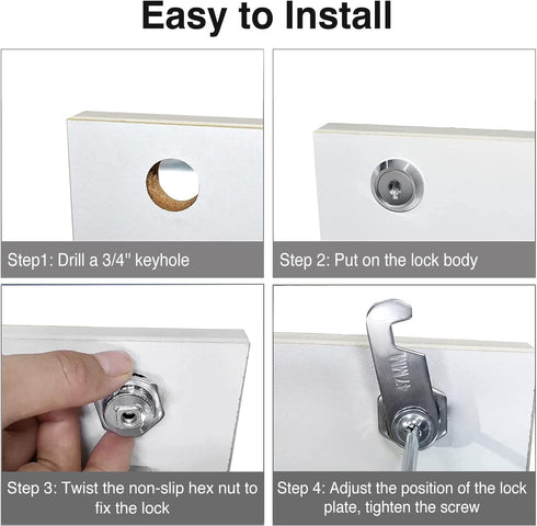 Cabinet Cam Locks Keyed Alike, 5/8'' Fits 3/8'' Max Door Thickness, Secure RV Storage Replacement Set, Zinc Alloy