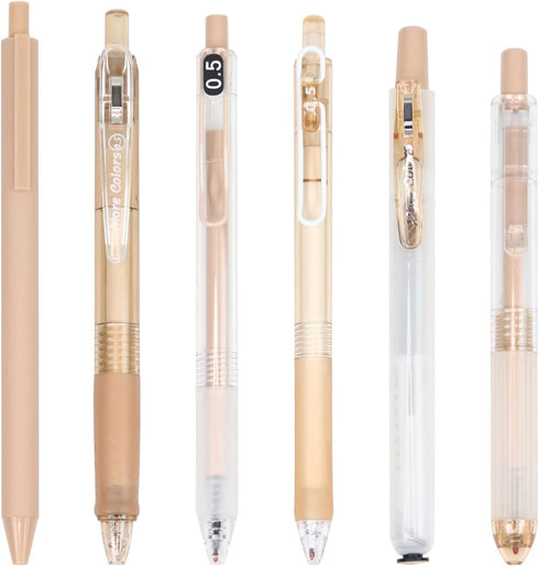 Buqoo 5 Pack Gel Pens Set with 0.5mm Fine Points - Retractable Gel Ink Pens in Various Styles with 1 Highlighter for