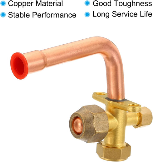 PATIKIL Air Conditioner Stop Valve - 1/2" OD Copper Tube Elbow 90 Degree 3 Way Angle Service Valve