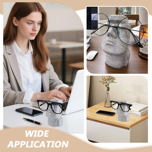WADORN Moai Eyeglass Holder Stand, Light Grey Funny Moai Statue Eyeglass Display Stands Modern Decorative Plastic