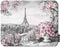 oFloral Eiffel Tower Gaming Mouse Pad, Paris Gentle City Gray Oil Paint with Pink Rose Flowers, 7.9X9.5 Inch