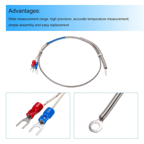 MECCANIXITY K Type Thermocouple Temperature Sensor PT100 6mm Ring High Temperature Probe 1.6ft Wire 0 to 600°C