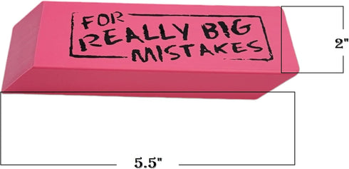 Jumbo Big Wedge Pink Erasers, "for Really Big Mistakes" Large Pencil Rubber Eraser, 6 Pack