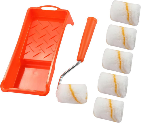 2 Inch Mini Paint Roller Kit with Tray - Fine Finish Microfiber Covers and Trim Brush
