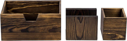 MyGift Magnetic Storage Trays, Rustic Burnt Solid Wood Office Supplies Baskets with Mail Sorter and Pen Holder, 3 Piece