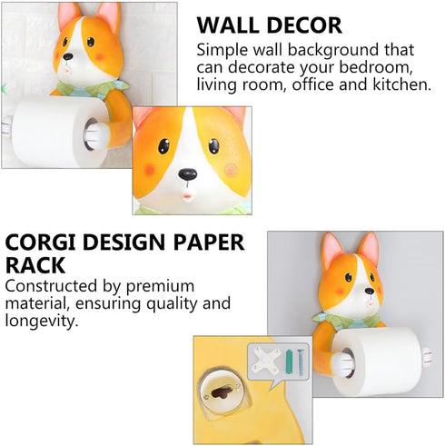 SHINEOFI 1Pc Corgi Design Wall Mounted Tissue Storage Rack Cute Cartoon Toilet Paper Holder for Home Decor