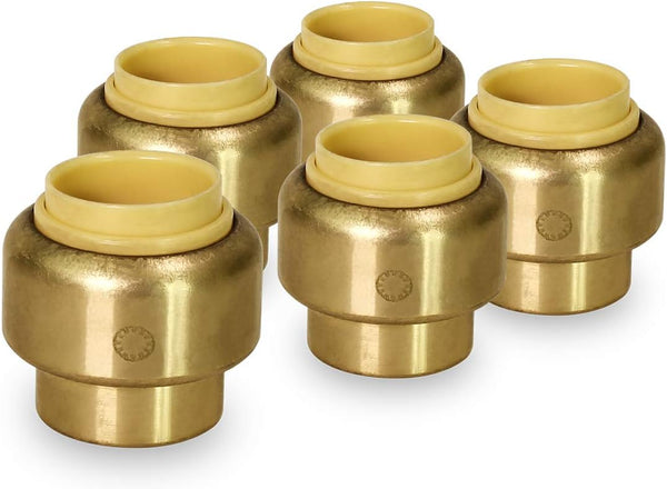 Supply Giant VQTF1-5 Plug End Cap Pipe Fitting - Push to Connect PEX, Copper, CPVC, 1 Inch, Brass Pack of 5