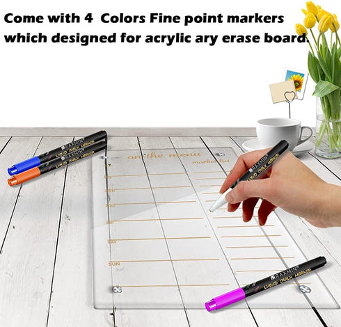 Magnetic Dry Erase Board Menu, Clear Acrylic Whiteboard Menu 17"x12" with 4 Dry Erase Markers