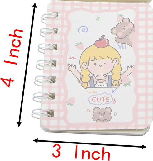 YIKANGHENG Cute Small Spiral Notebook, 4 Pcs 4 Inch x 3 Inch 4 Style Design Soft Paper Cover 8 mm Ruled Pages 80 Sheets(160 Pages) Journals for Study and Notes (Pink)