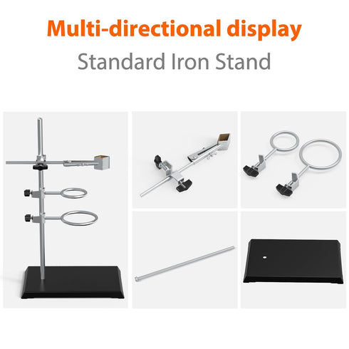 Chemistry Laboratory Stand Set with Support Stand, 2 Retort Rings, Rod and Flask Clamp