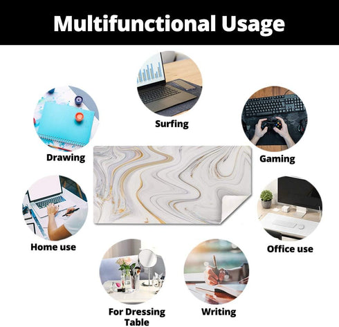 QIYI White Mouse Pad - Cute Marble Large Desk Mat, PU Leather Desk Protector, Non-Slip Extended Writing Pad