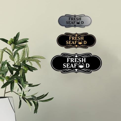 Large Blue 'Fresh Seafood' Decorative Sign for Home or Business