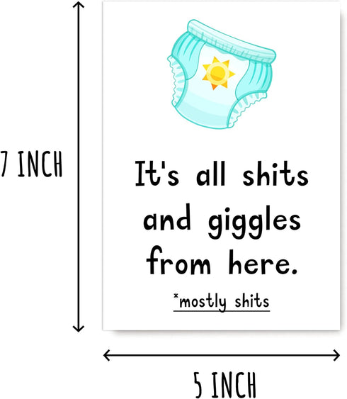 SNHDesign It's All Shits And Giggles From Here Card - Baby Diapers Card - Baby Shower Card - Funny New Baby Card - New