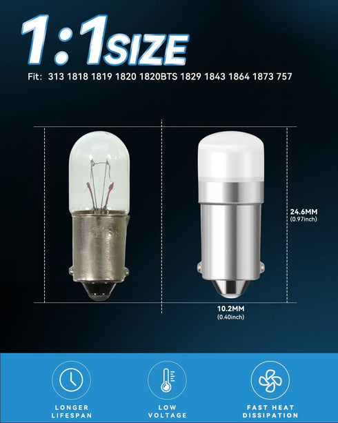 Keiurot 1820 Bulb #313 1445 1813 1816 1815 53 57 BA9S LED Bulb 10-30Volt for Train Light, Bingo Board, 2 Pack
