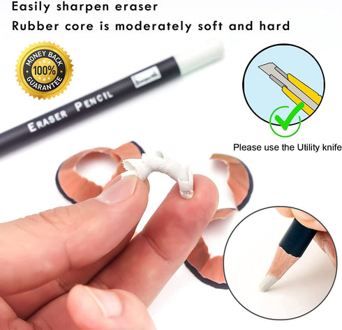 Eraser Pencils Set, Professional 3pc for Sketching, Colored Pencils, Charcoal Drawings, Fine Detail Eraser