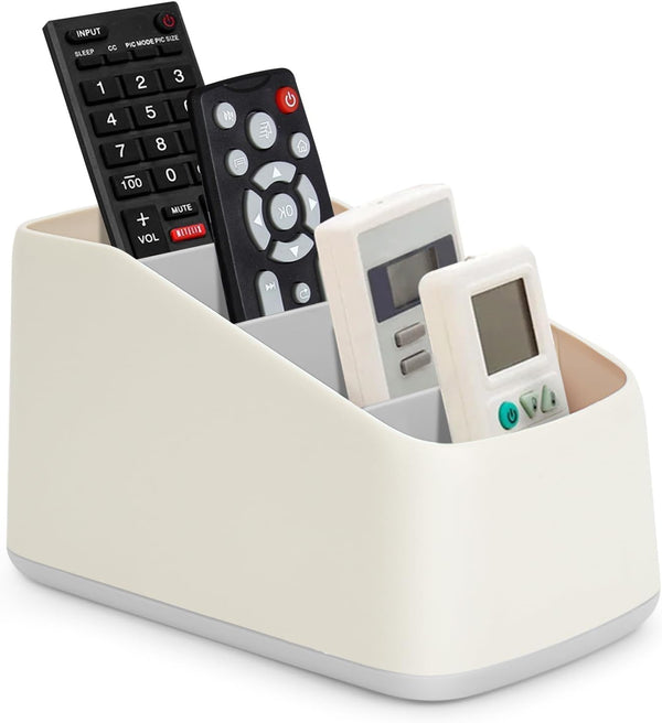 Remote Control Holder Organizer with 4 Compartments, Caddy/Box/Tray for Bedside Table/Office Desk, Desktop Storage