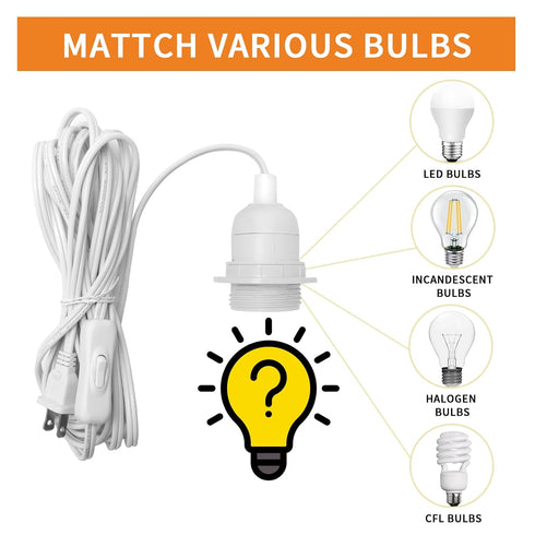 14.8ft Extension Hanging Lantern Cord Cable - White Pendant Lighting with Plug-in Cord and On/Off Switch,DIY with Lamp