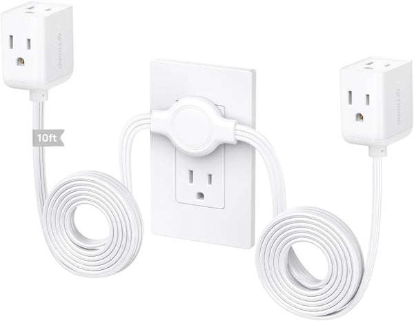 TROND Split Extension Cord Power Strip, Twin 10ft on Each Side, Low-Profile Flat