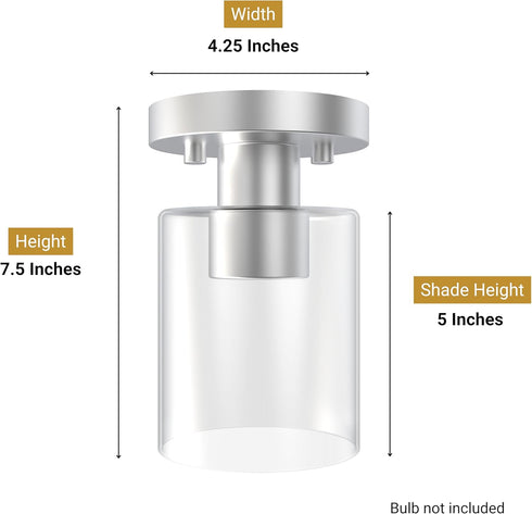 E26 DYMOND Industrial Semi-Flush Mount Ceiling Light, Cylinder Glass Shade Light Fixture with Base, for Kitchen Island