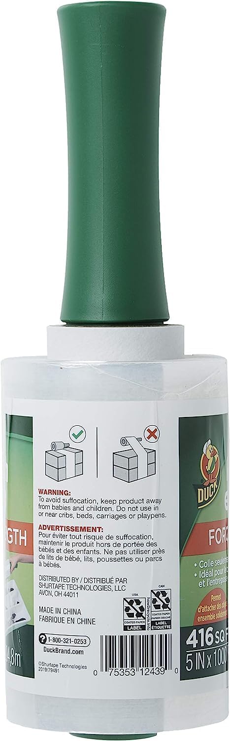 Duck Brand Stretch Wrap Roll, Clear, 5 inches by 1000 feet, Set of 4
