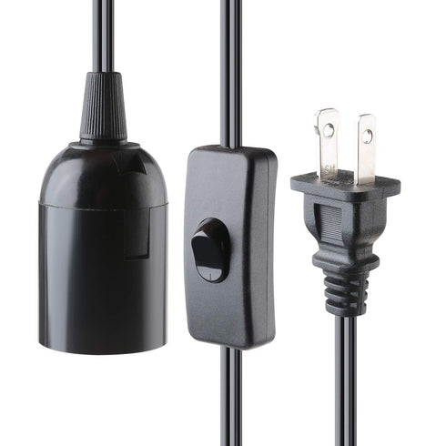 2-Pack 375W E26 E27 (6 Extension Hanging Lantern Cord Cable UL with Socket On/Off Button Pendant Lighting - Feet Black)
