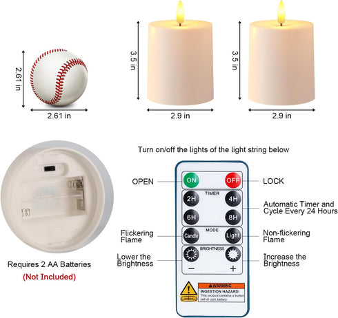 3"x3.5" Set 2 Raycare White Outdoor Waterproof Flameless Candles with Remote and Timer, Realistic LED Candles, Battery