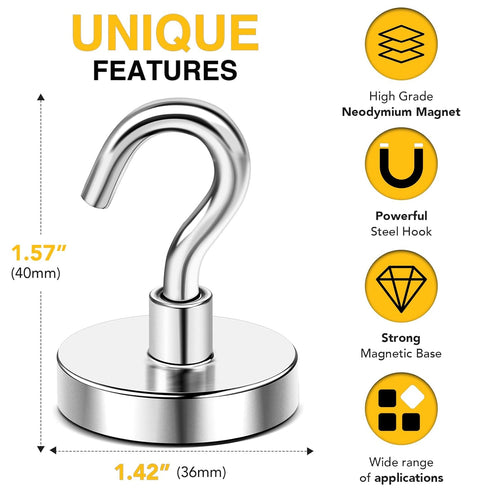 DIYMAG 150 Lbs Heavy Duty Neodymium Magnetic Hooks, 12 Packs with Strong Corrosion Protection