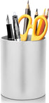 Metal Pen Holder for Desk, Round Aluminum Makeup Brush and Pencil Cup, Organizer for Office, Home, School (Silver)
