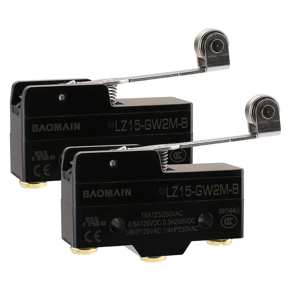 Baomain Micro Switch Z-15GW2S-B (LZ15-GW2M-B) Long Hinge Roller Lever AC DC Limit - Pack of 2