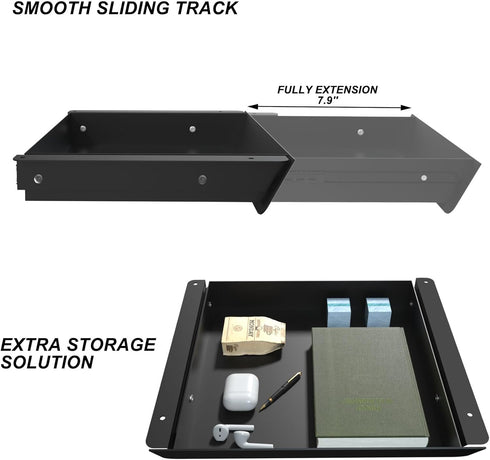 Under Desk Mounted Sliding Drawer with 60 Degree Tilt Panel, 15'' Long & 9'' Deep Storage Organizer for Sit Stand