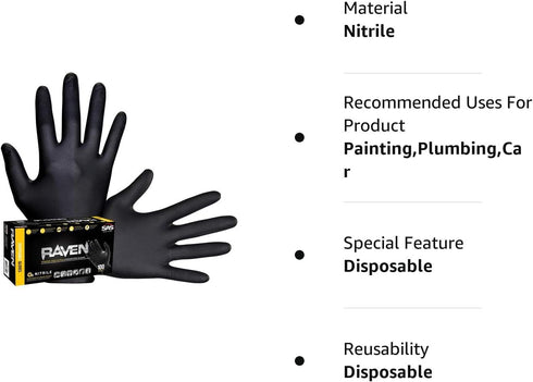 SAS Safety 66518 Raven Powder-Free Disposable Black Nitrile 6 Mil Gloves, Large, 100 Gloves by Weight(Pack of 1)