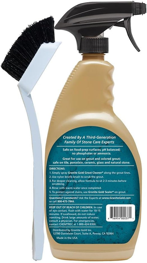 24 Granite Gold Grout Cleaner Spray with Brush for Stone, Ceramic, Glass & Colored Grout, Ounce
