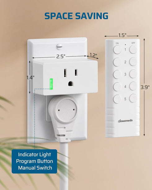 DEWENWILS 200FT 15A/1800W, (5 2 Range Remote Control Outlet, No Interference Strong Signal, Indoor Wireless Outlet
