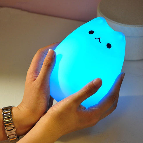 7-Color Cat Night Light, USB Rechargeable Silicone Cute Night Light for Kids Baby Children, Changing LED Cat Lamp