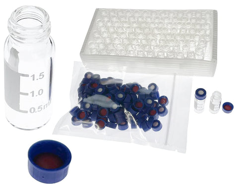 2ml HPLC Vials, 100 Pcs Lab Autosampler Vials, Clear 9-425 Vial with Graduations, Screw Cap, Red PTFE Septa