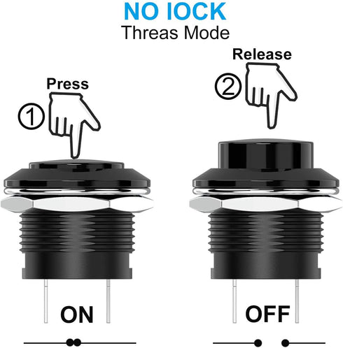 20Pcs AC250V/3A AC125V/6A Off(ON) NO Lock Round Momentary Push Button Switch, Black Cap