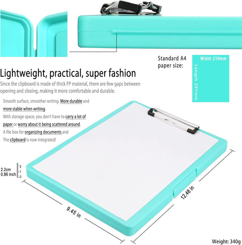 Clipboards with Storage - Low Profile Clip A4 Binder Clipboard Folder, Waterproof Nursing Clipboard (Blue Green)