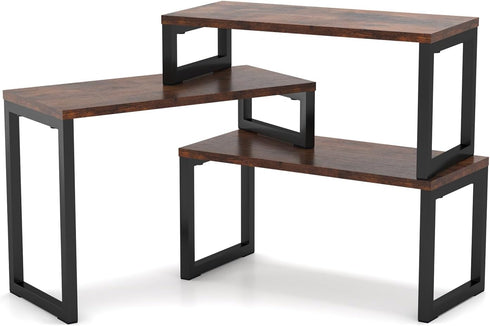 MEBRUDY Desk Shelf, 3 Tier Adjustable Desktop Organizer Shelf for Storage, Office Supplies, Rustic Brown