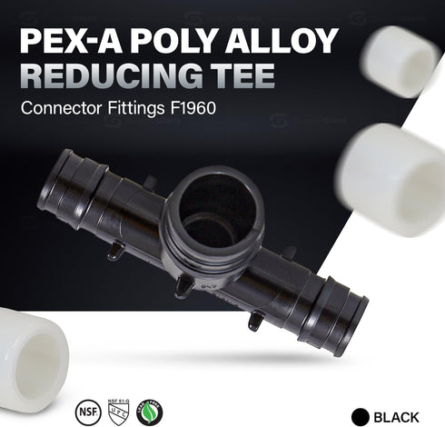 Poly Pex-A Expansion Tee Fitting, 1/2" x 1/2" x 3/4", Plastic Pipe Fitting for Pex-A Tubing