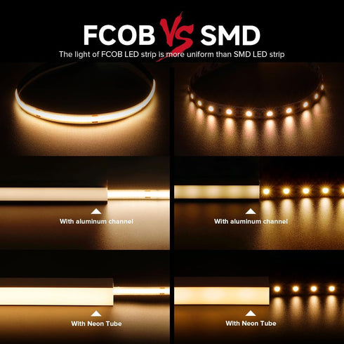8W/m 32.8FT DC24V 2700K 90+ 8mm BTF-LIGHTING FCOB COB LED Strip Flexible High Density Uniform Light Warm White CRI