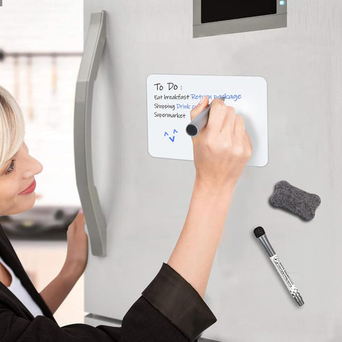 INMORVEN Small White Board, 8"x6" Magnetic Dry Erase Menu Planner for Fridge, Grocery List with Markers and Eraser