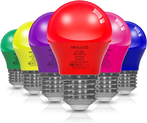 ORALUCE 6 Colors Porch Light Bulb 40 Watt Equivalent,A15 LED Bulbs for