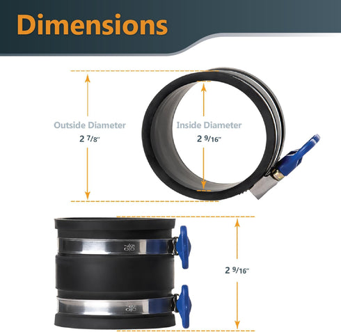 POWERTEC 70402 4" Hose to 2-1/2" Hose Cone Reducer with Dust Control Flex Cuff and Adjustable Key Hose Clamps