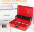 Jssmst Large Locking Cash Box with Money Tray, Metal Money Box with Combination Lock, Cash Safe with Security Cable, Red