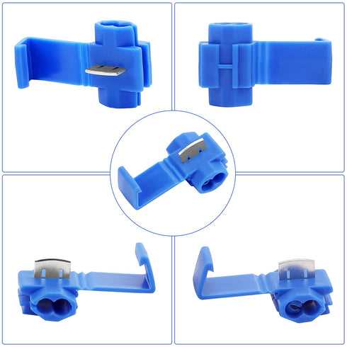 100pcs Solderless Quick Splice Snap Wire Connectors, 18-14 AWG Splice Connector, Blue Cold Pressed Insulated