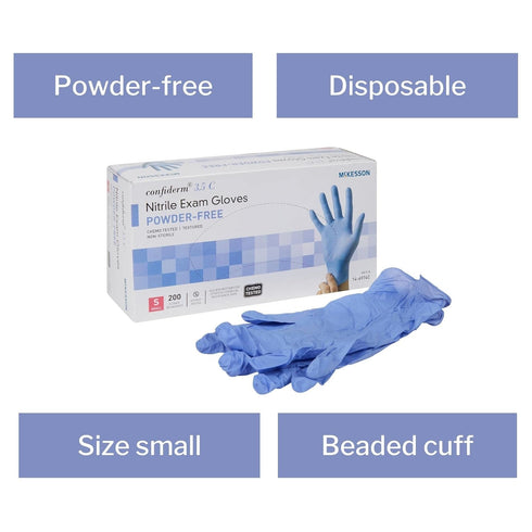 McKesson Confiderm 3.5C Nitrile Exam Gloves, Non-Sterile, Powder-Free, Blue, Small, 200 Count
