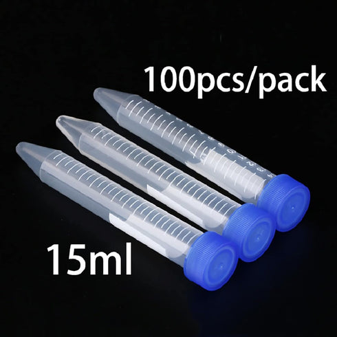 Conical Centrifuge Tubes, 15ml, 100 Pcs Sterile Plastic with Screw Caps, Graduated Test Container, Non-Pyrogenic