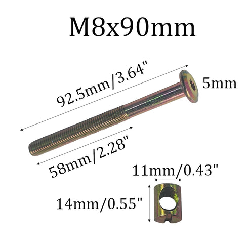 STFRBTH M8 90mm Set, x Hex Socket Barrel Bolt Zinc Plated Furniture Connector Screws with Nuts for Crib Bed Chair